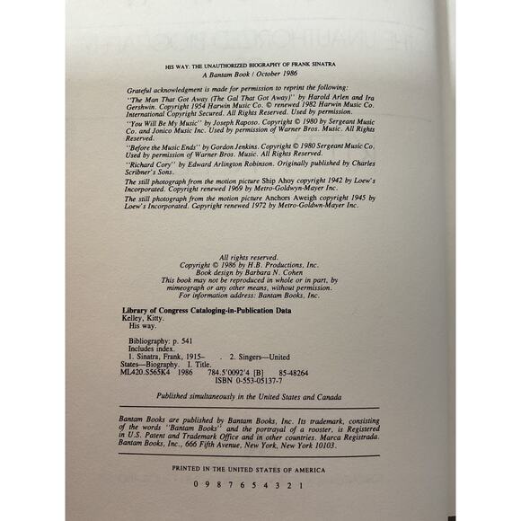 1986 1ST PRINT- His Way The Unauthorized Biography of Frank Sinatra by Kelley HC - Picture 6 of 9